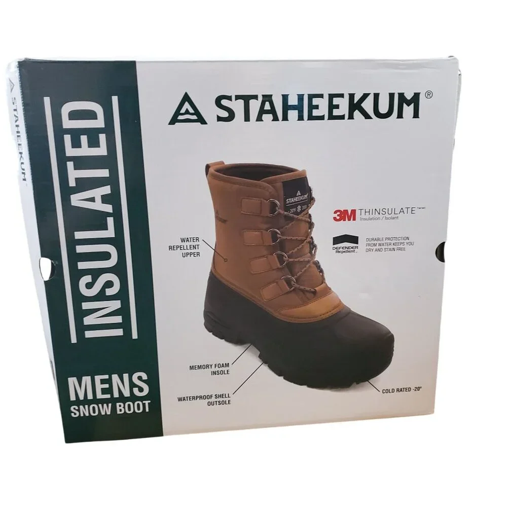 Staheekum Men's 8 Winter Snow Boots Waterproof Insulated Outdoor Faux Fur Brown